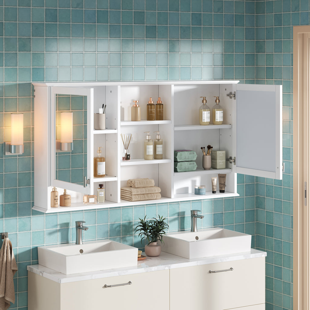 55-inch Wall-Mount Mirror Cabinet with Adjustable Shelves and Soft-Close Doors