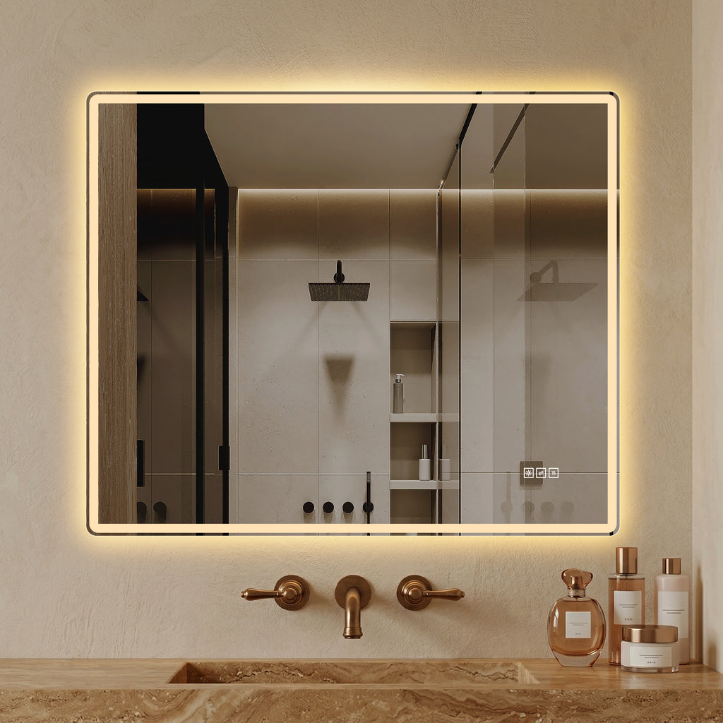 30" x 36" Frameless Front-Lit LED Bathroom Mirror with Anti-Fog & 3 Color Temperatures