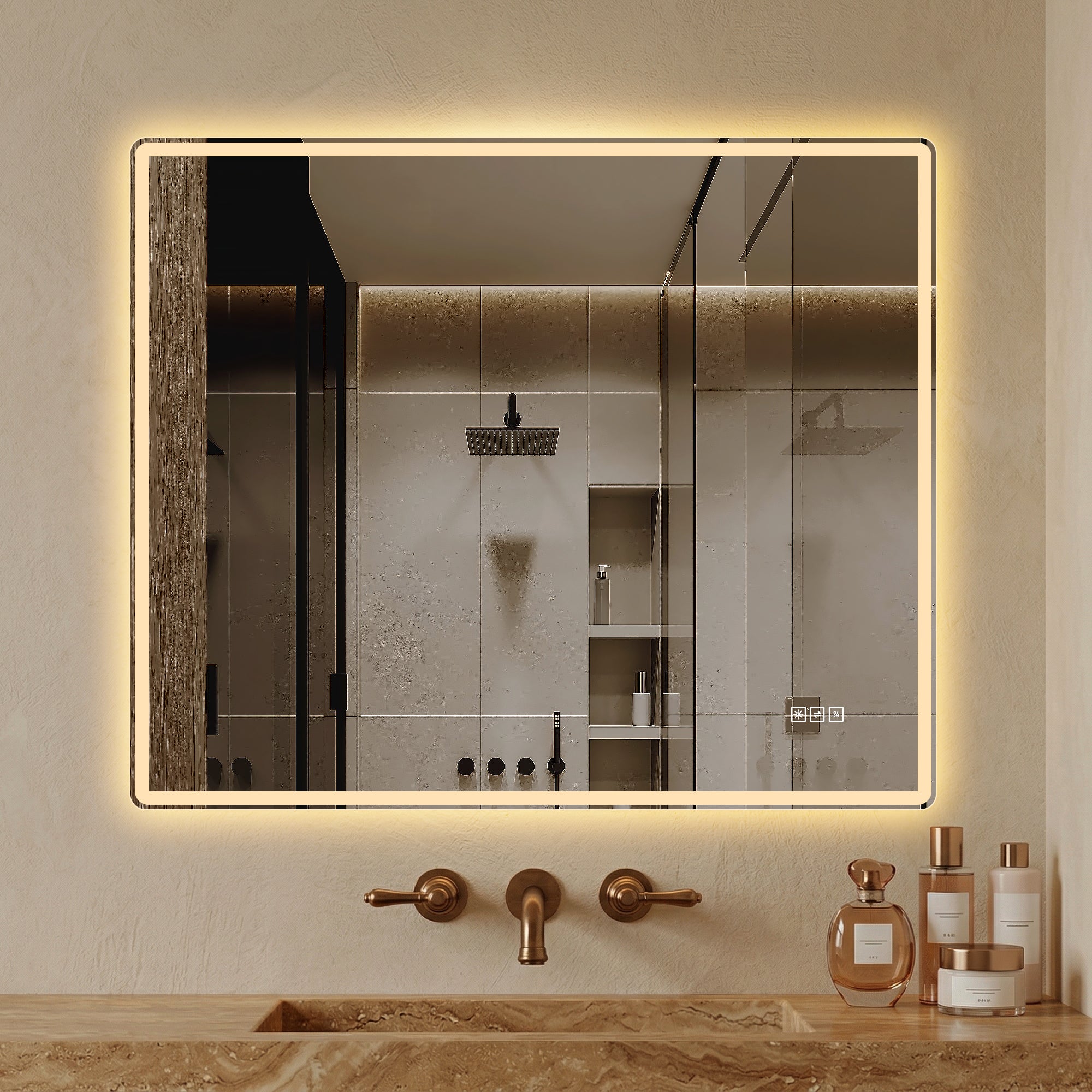 30" x 36" Frameless Front-Lit LED Bathroom Mirror with Anti-Fog & 3 Color Temperatures