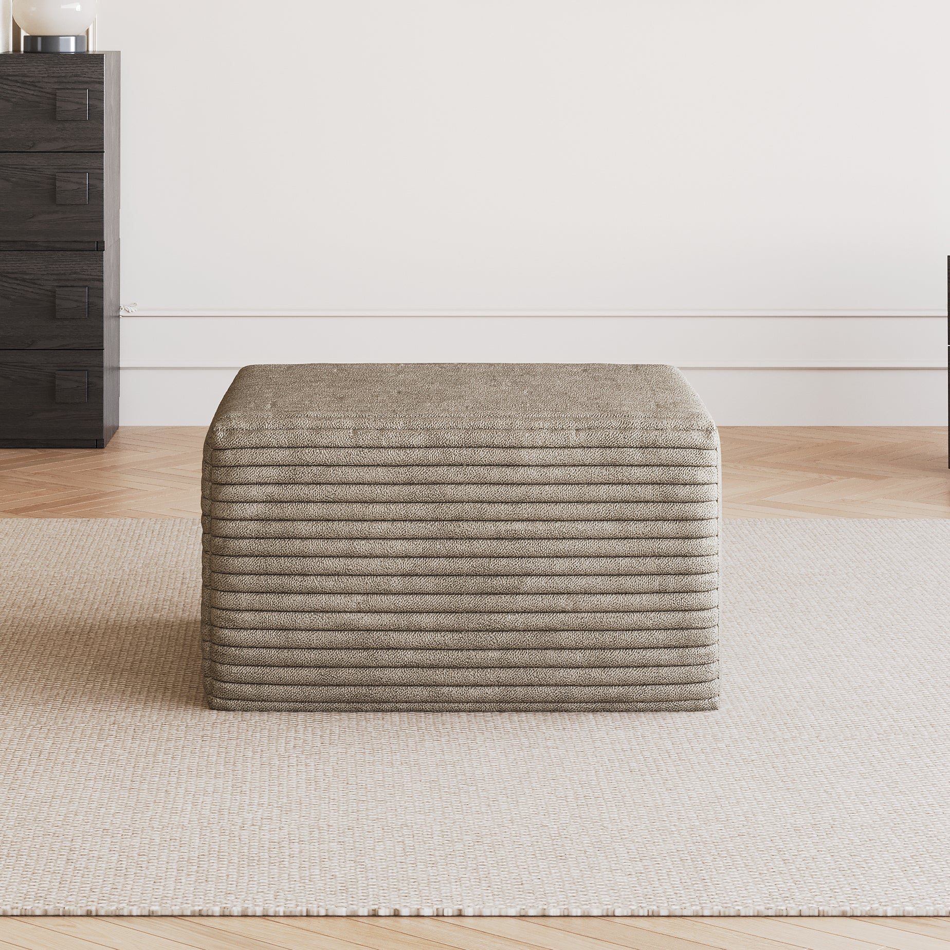 Camel Plush Corduroy Ottoman – No Assembly Required