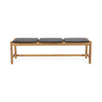 Side view showing low profile and slatted acacia wood design