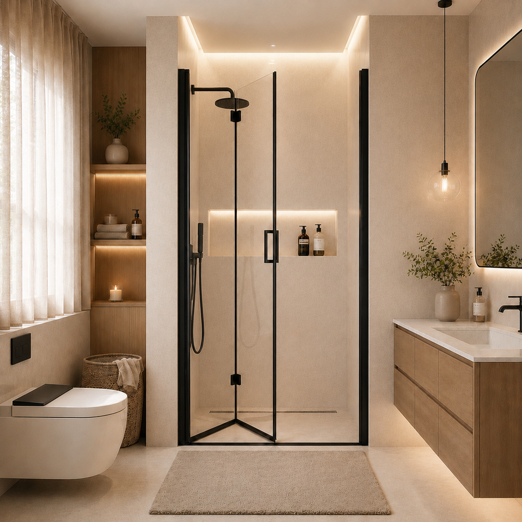 Matte Black Semi-Frameless Folding Pivot Shower Door – 34–35.2" W × 72" H - product detail image 6