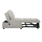 Single Sofa Bed with Adjustable Backrest, Teddy Fabric, USB Port & Side Pockets