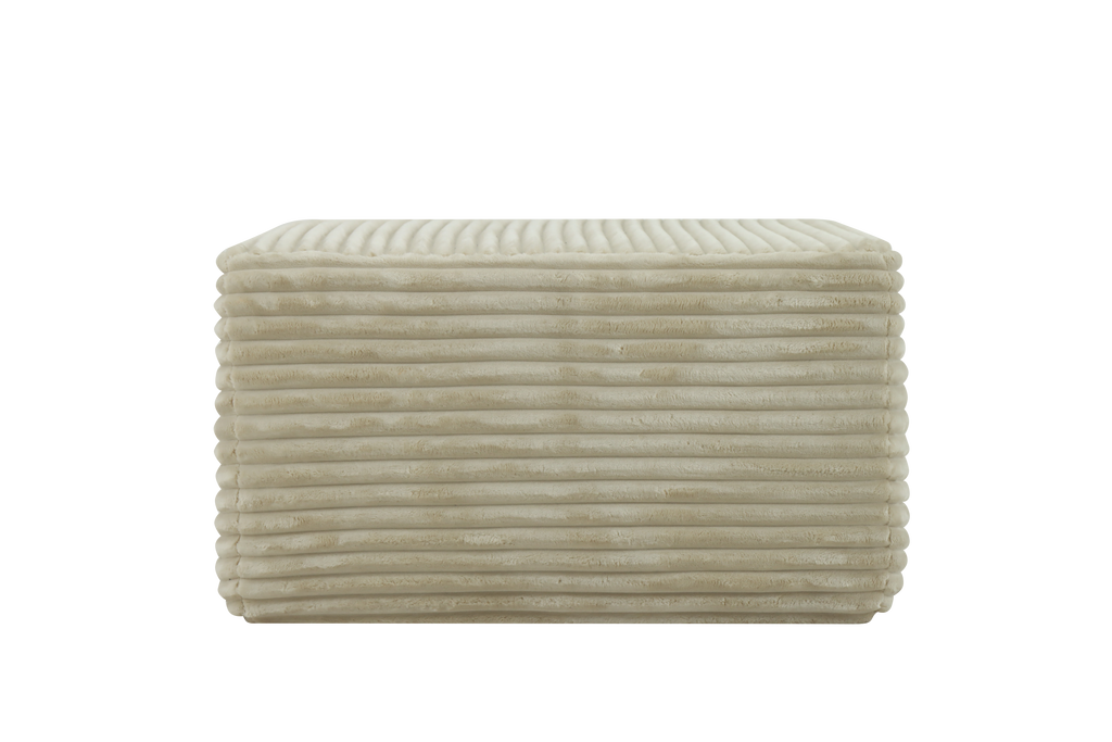 Beige Plush Fabric Ottoman with Foam and Spring Cushioning