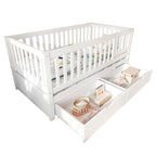3-in-1 Convertible Toddler Bed with Storage Drawers, Solid Wood Daybed, White