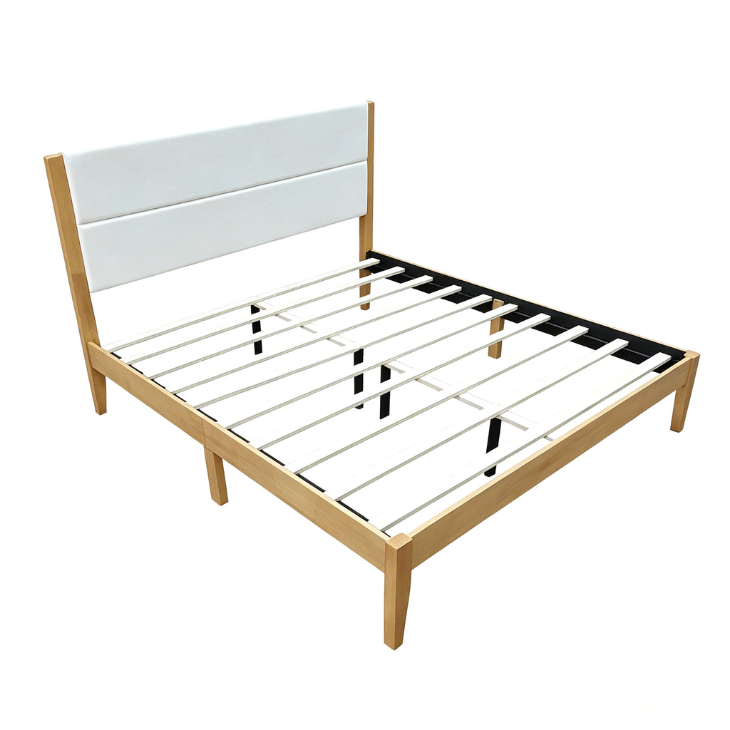 Mid-Century Modern King Platform Bed Frame with Upholstered Headboard, No Box Spring Needed