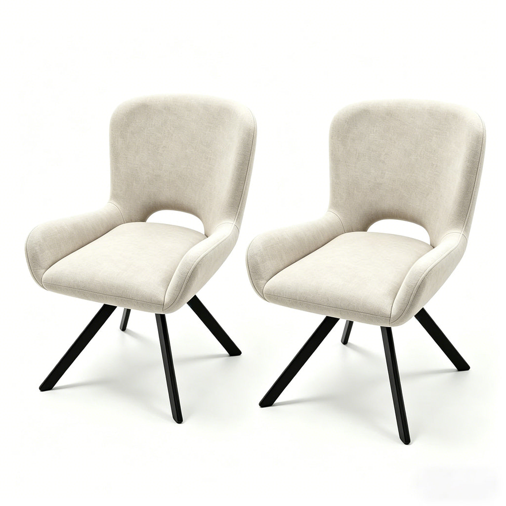 Set of 2 Beige Fabric Dining Chairs with Wood Frame – Modern Soft Cushioned Seating for Kitchen or Living Room