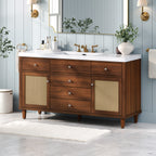 60" Modern Bathroom Vanity with SMC Sink, Soft-Close Drawers & Rattan Doors