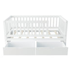 3-in-1 Convertible Toddler Bed with Storage Drawers, Solid Wood Daybed, White