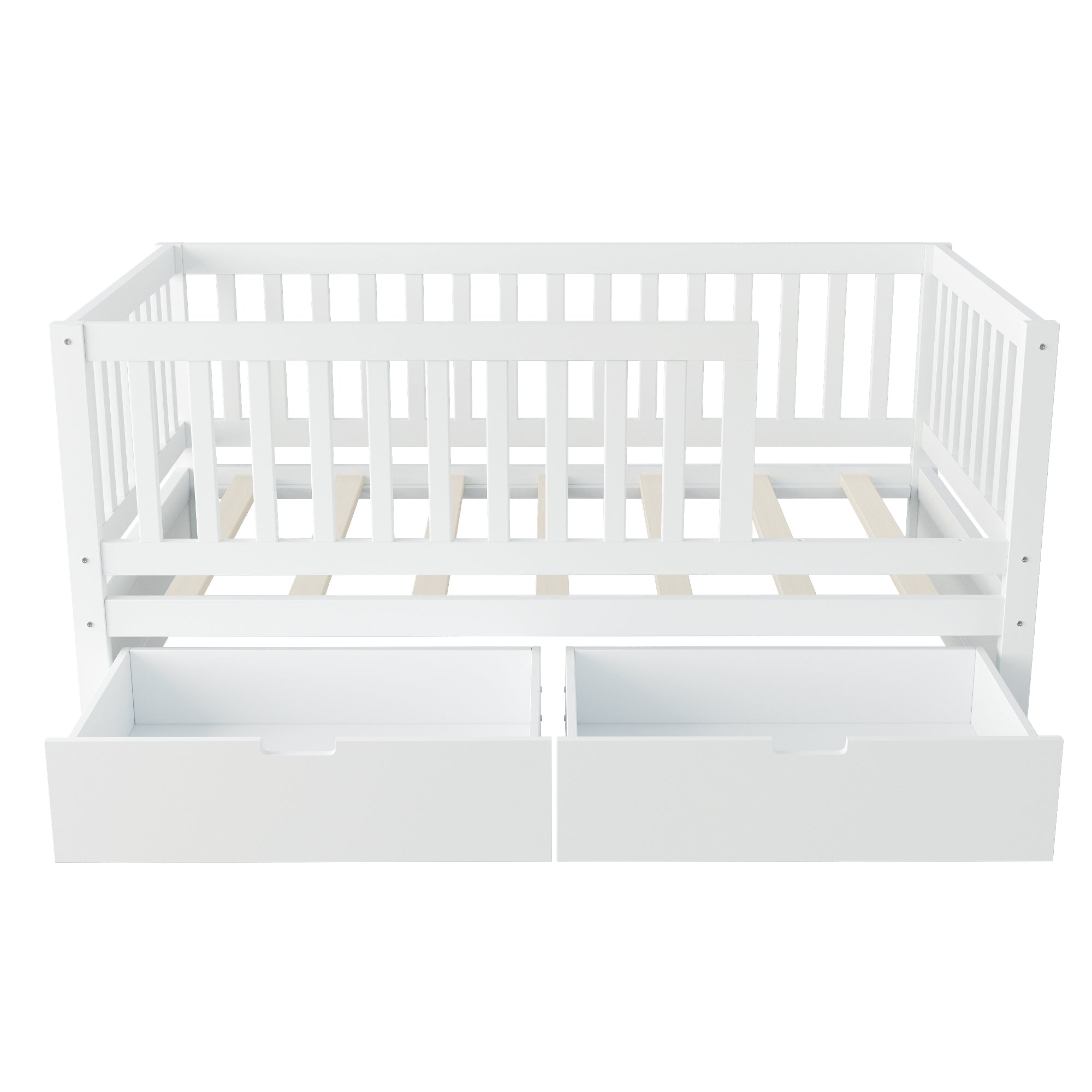 3-in-1 Convertible Toddler Bed with Storage Drawers, Solid Wood Daybed, White
