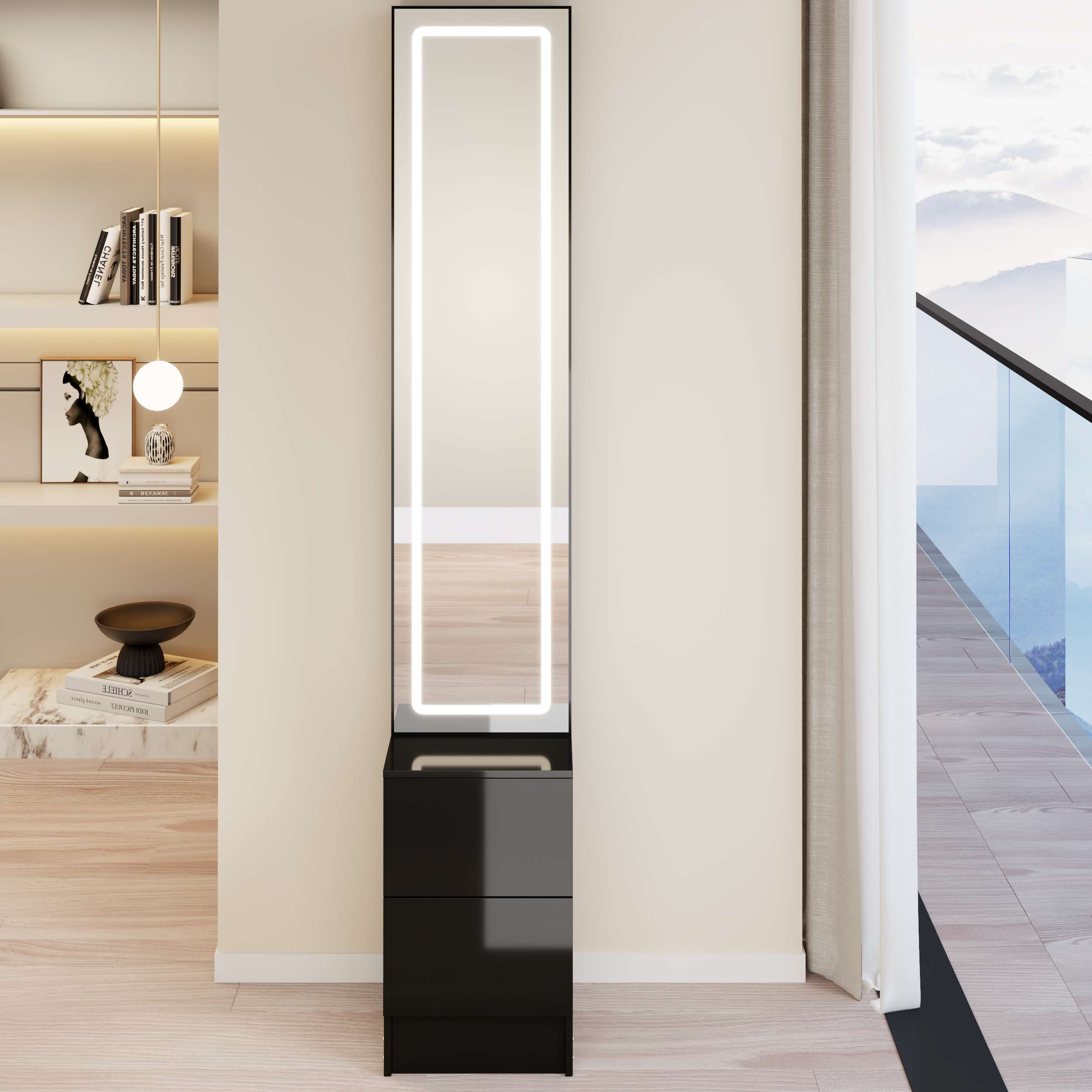 LED Full-Length Dressing Mirror Cabinet with Adjustable Brightness & Multi-Layer Storage