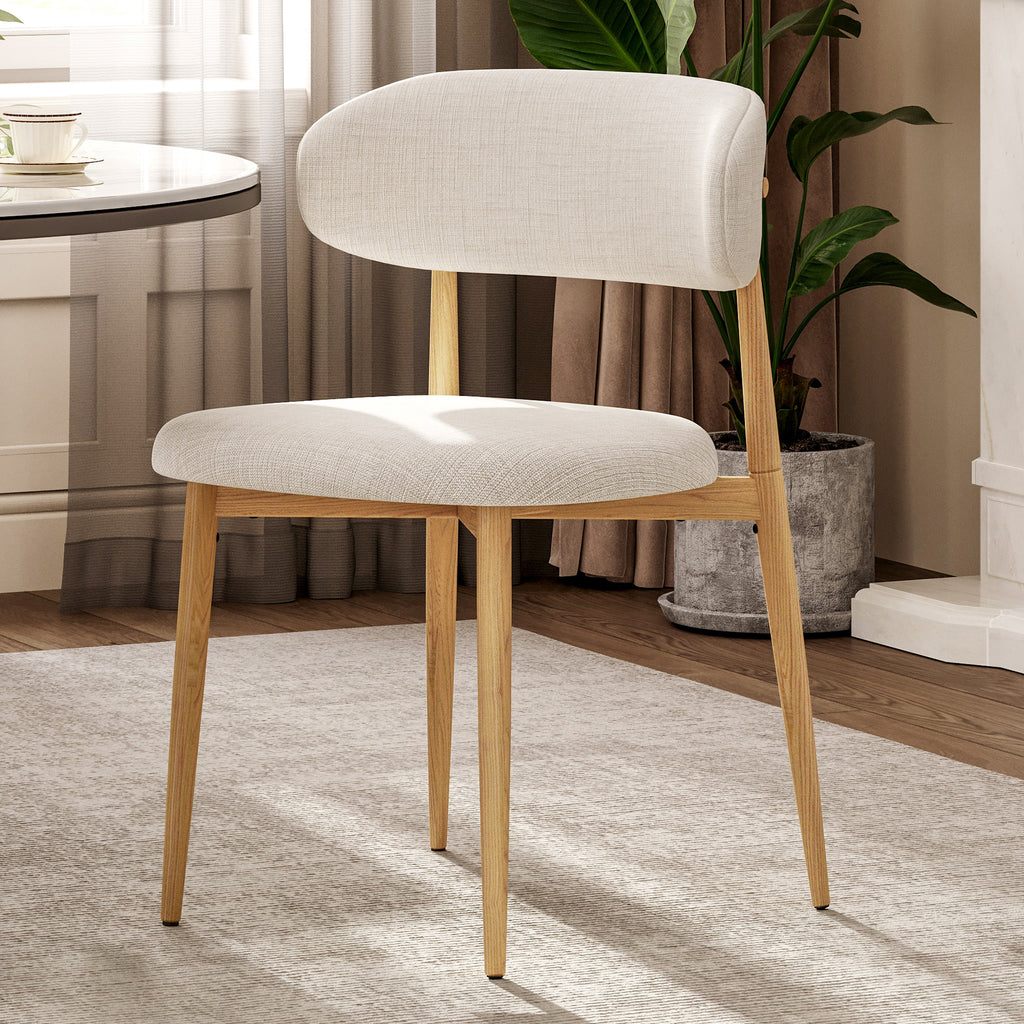 Set of 2 Modern Metal Dining Chairs with Beige Upholstered Seat