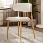 Set of 2 Modern Metal Dining Chairs with Beige Upholstered Seat