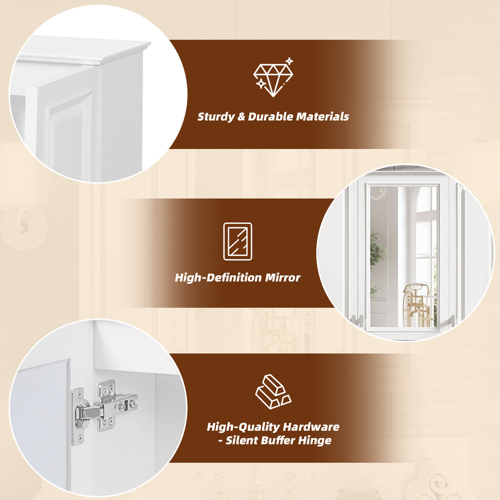 35-inch Wall-Mounted Bathroom Medicine Cabinet with Mirror and 5 Adjustable Shelves, White