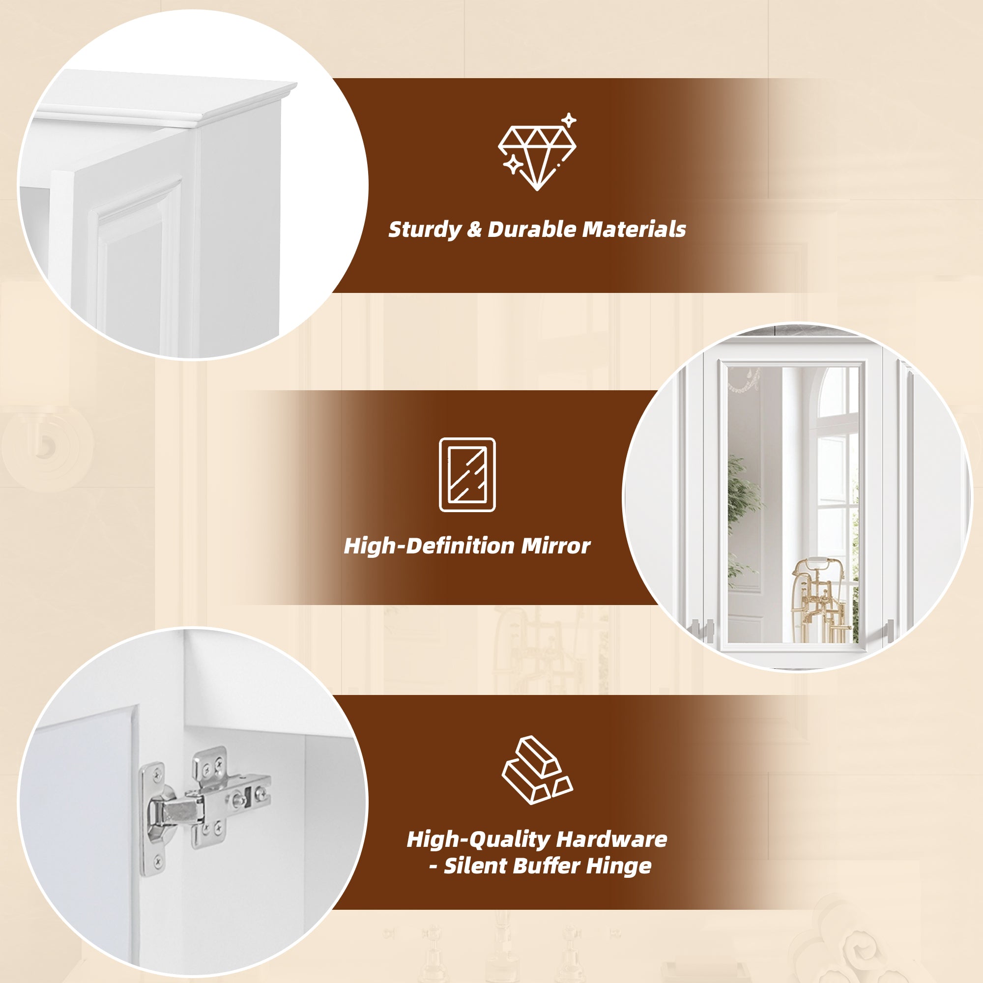 35-inch Wall-Mounted Bathroom Medicine Cabinet with Mirror and 5 Adjustable Shelves, White