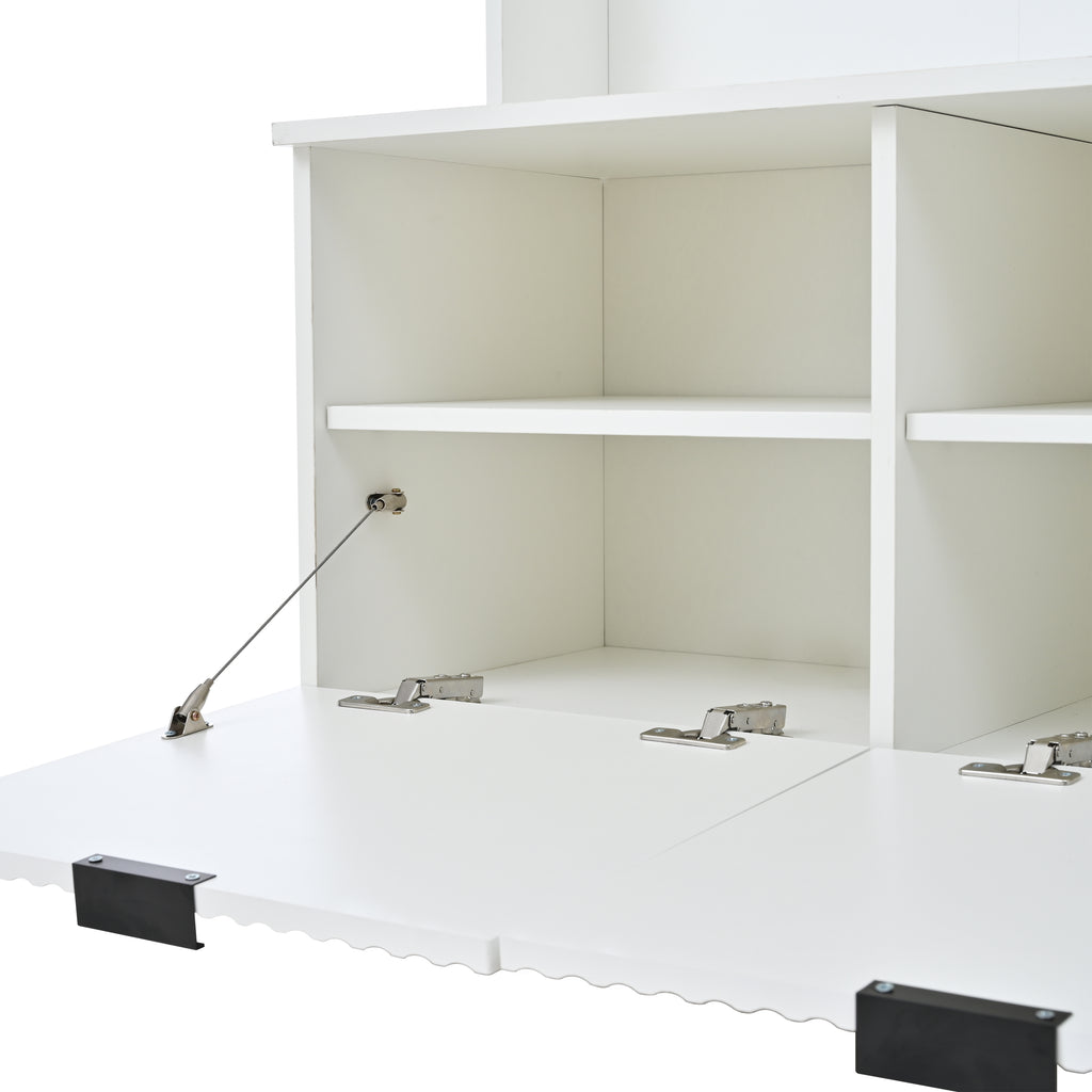 5-in-1 Hall Tree with Bench, Shoe Storage & Open Cabinets – White Modern Entryway Organizer