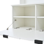 5-in-1 Hall Tree with Bench, Shoe Storage & Open Cabinets – White Modern Entryway Organizer