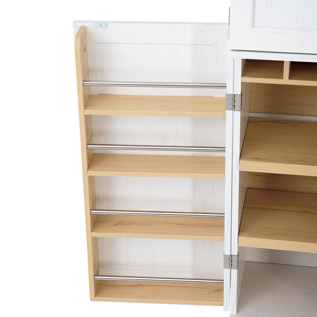 78.2" Tall Farmhouse Kitchen Pantry Cabinet – White, 6 Doors, 4 Adjustable Shelves, Hidden Drawer & Wine Rack