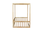 Twin Canopy Frame Floor Bed with Guardrails in Natural Wood