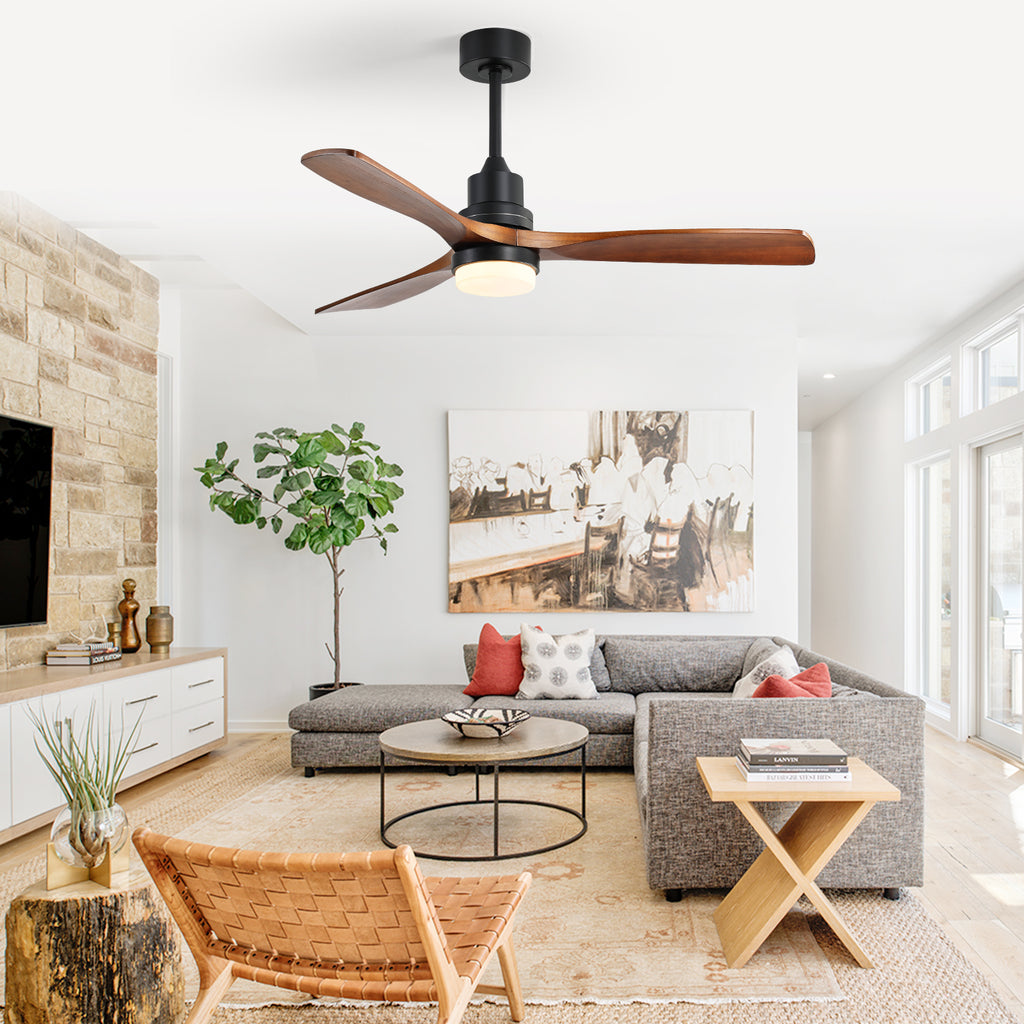 52 Inch Indoor/Outdoor Ceiling Fan with Dimmable LED Light, Solid Wood Blades & Remote Control