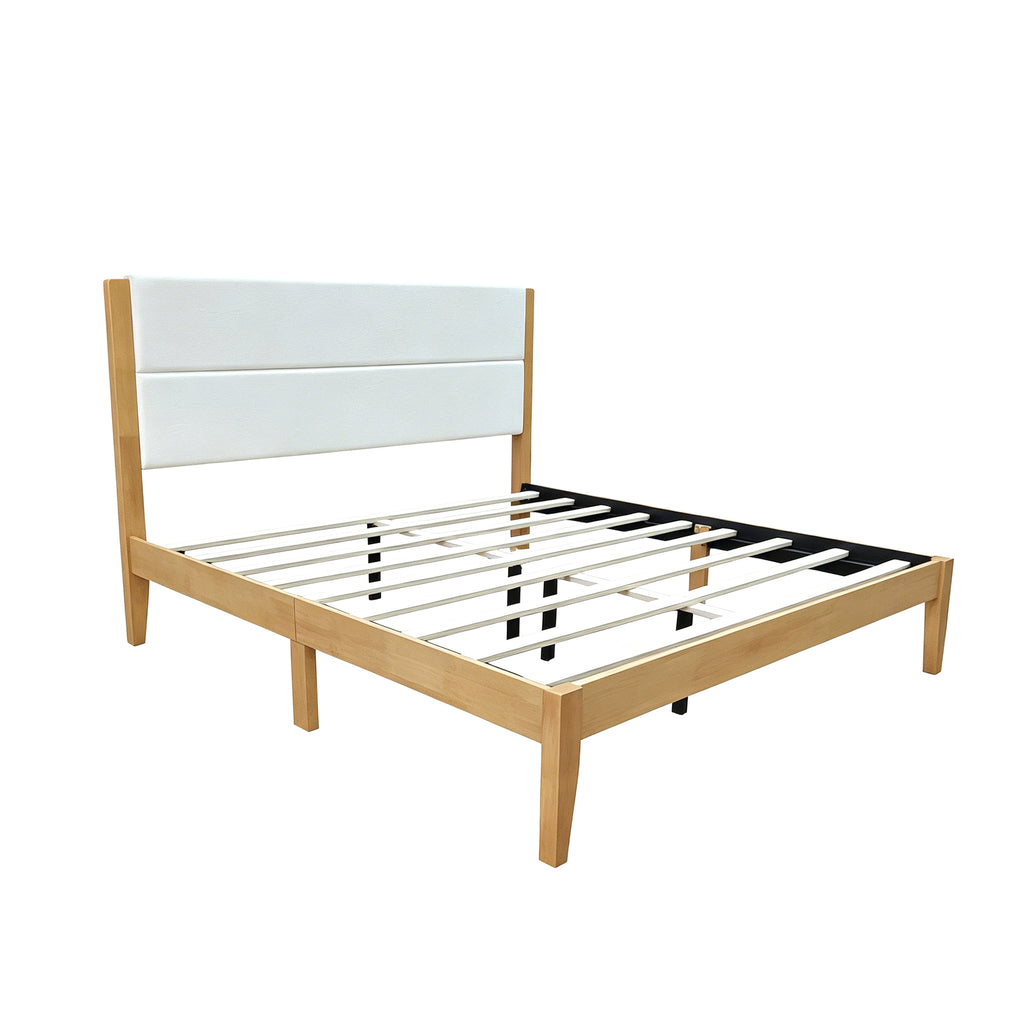 Mid-Century Modern King Platform Bed Frame with Upholstered Headboard, No Box Spring Needed