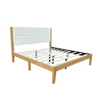 Mid-Century Modern King Platform Bed Frame with Upholstered Headboard, No Box Spring Needed