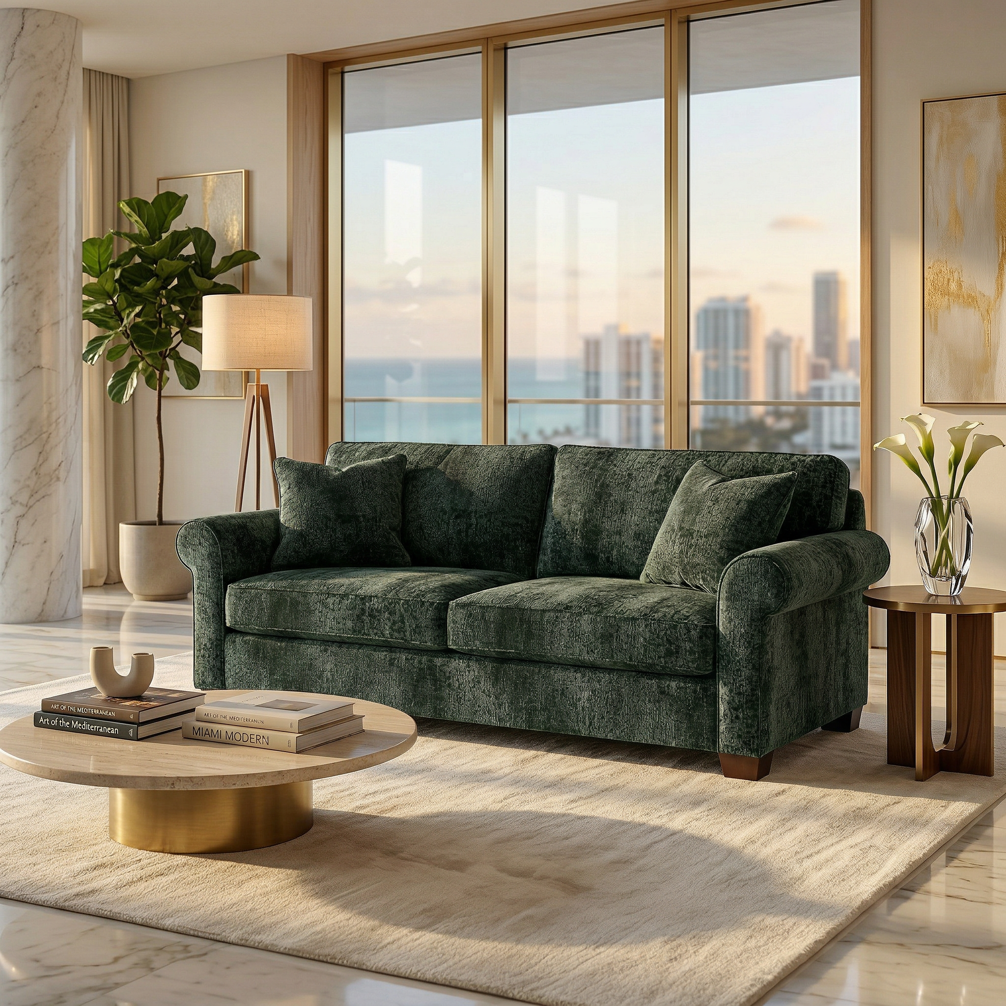 Irlanda Velvet Sofa — 3-Seat, Made in USA, Rolled Arms, Medium-Soft Cushions Secondary image