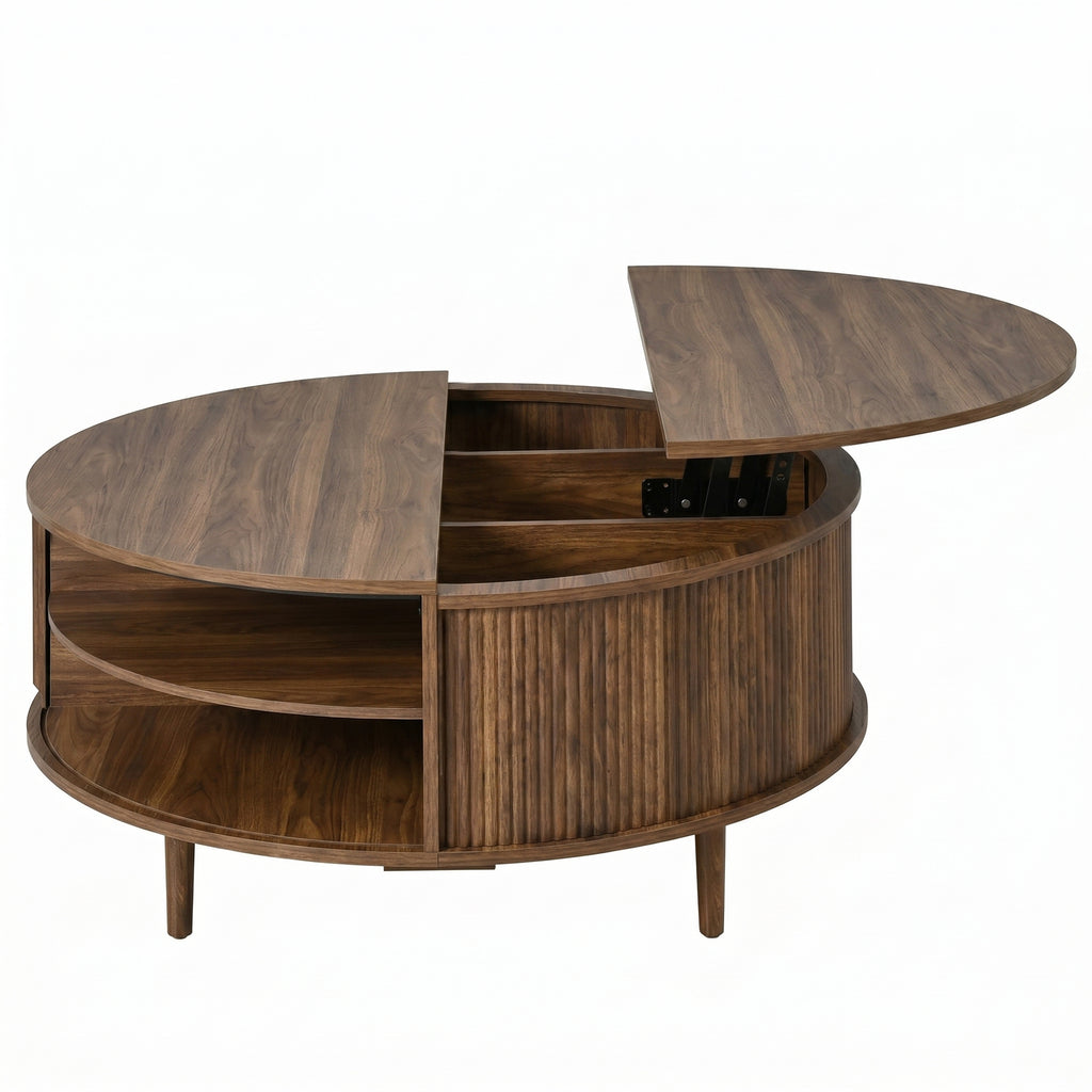 Minimalist Round Lift-Top Coffee Table with Hidden Storage & Pine Legs - product detail image 10