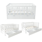 3-in-1 Convertible Toddler Bed with Storage Drawers, Solid Wood Daybed, White