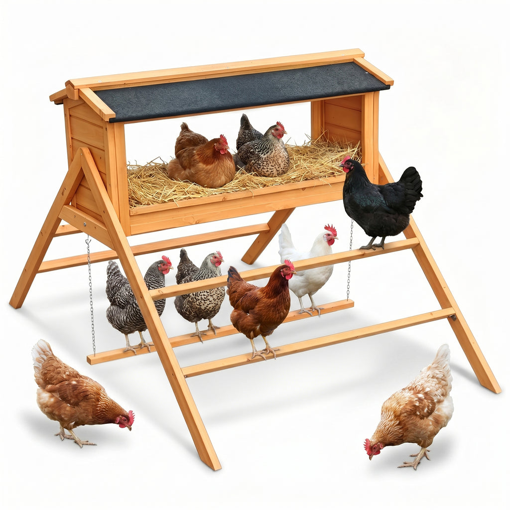 Chicken Nesting Box with Asphalt Roof & Built-in Perch – Solid Wood Coop Accessory
