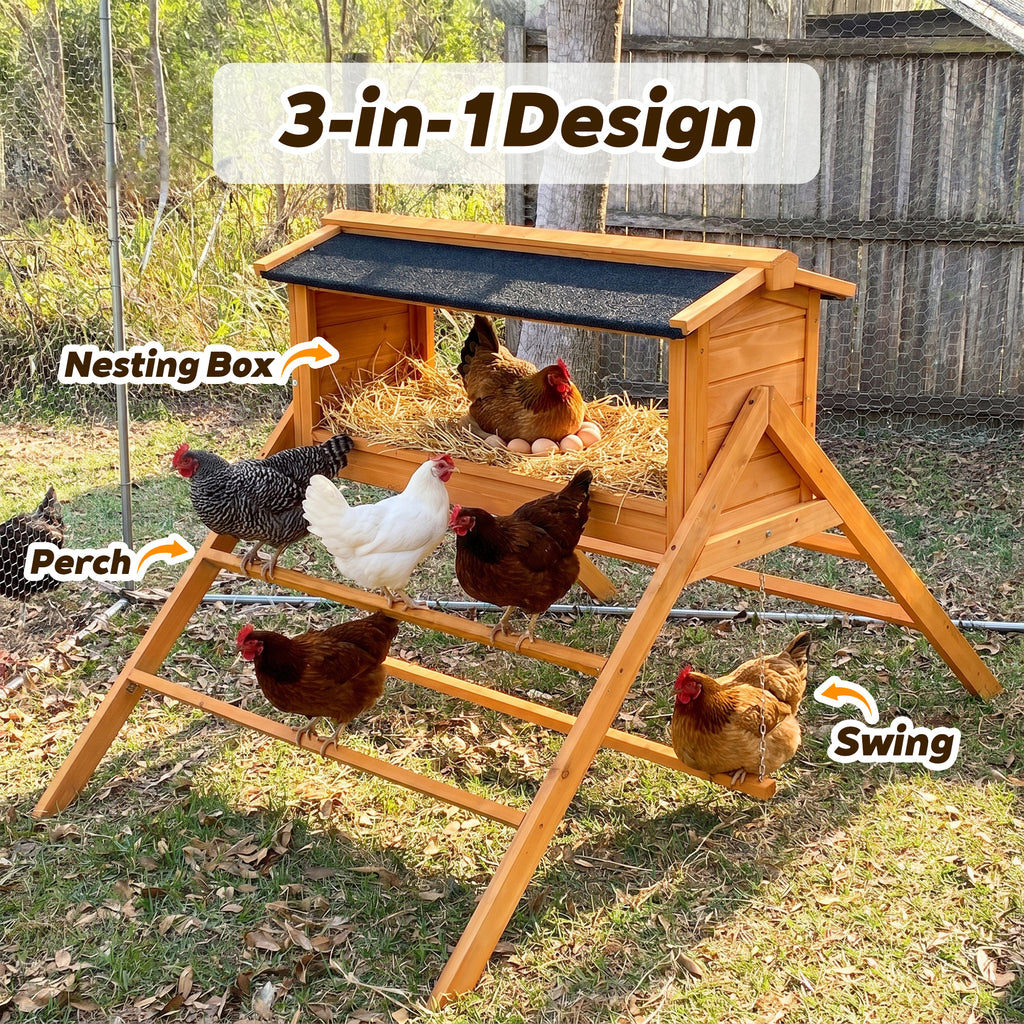 Chicken Nesting Box with Asphalt Roof & Built-in Perch – Solid Wood Coop Accessory