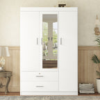 Side view of white 3-door mirror wardrobe highlighting profile and finish
