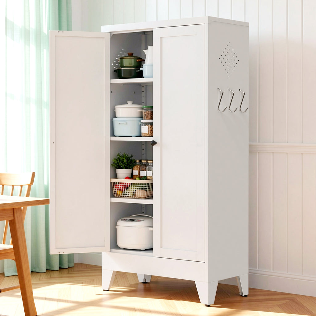 47.3" White Metal Freestanding Pantry Cabinet with Adjustable Shelves - product detail image 9