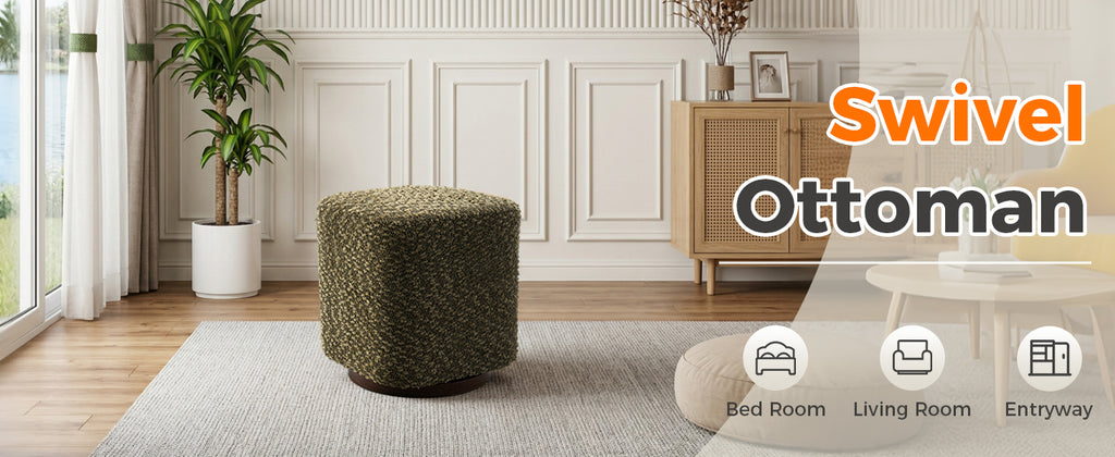 360° Swivel Vanity Stool in Olive Polyester – Makeup Chair & Accent Ottoman - product detail image 7