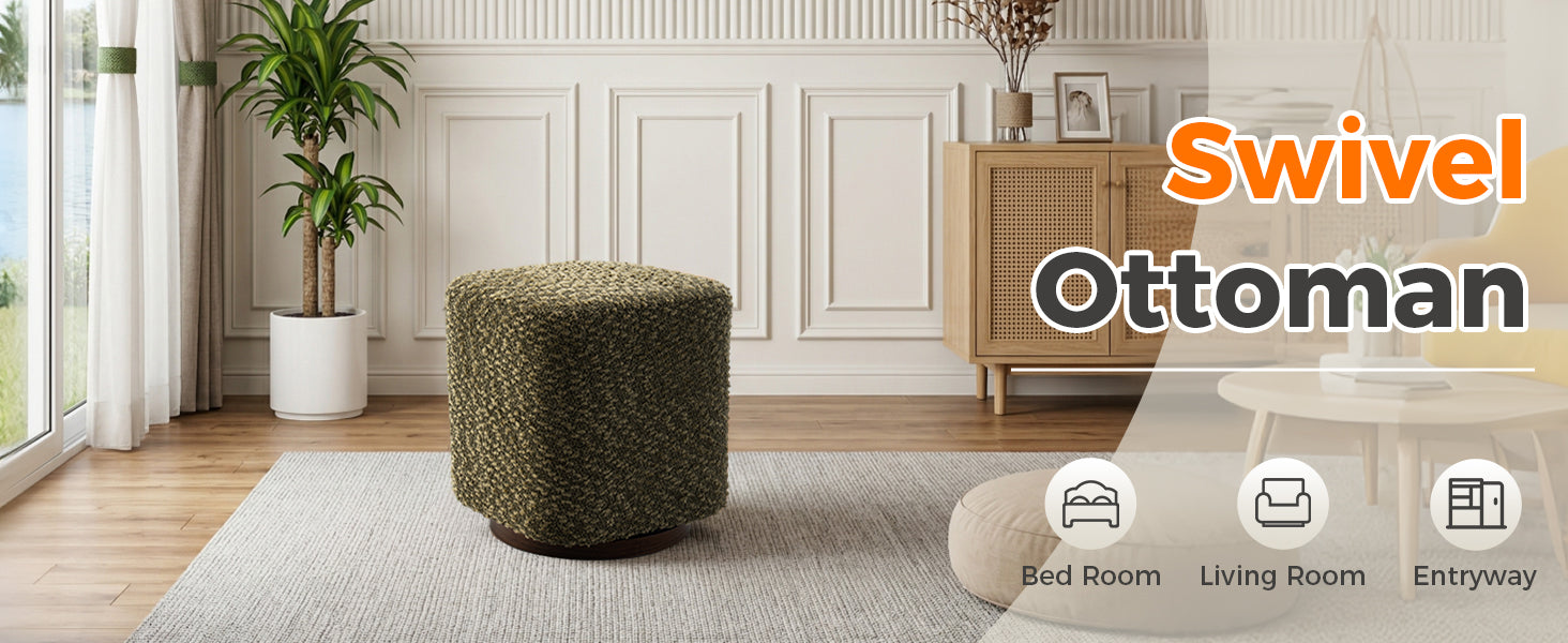 360° Swivel Vanity Stool in Olive Polyester – Makeup Chair & Accent Ottoman - product detail image 7