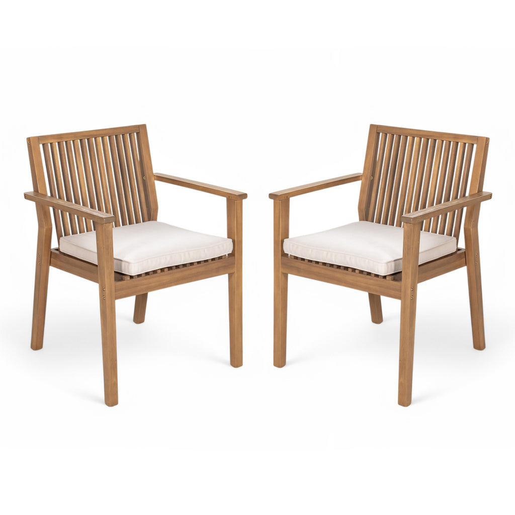 Acacia Wood Patio Dining Chair Set of 2 – Waterproof Cushions, 400 lb Capacity, Brown Frame