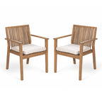 Acacia Wood Patio Dining Chair Set of 2 – Waterproof Cushions, 400 lb Capacity, Brown Frame
