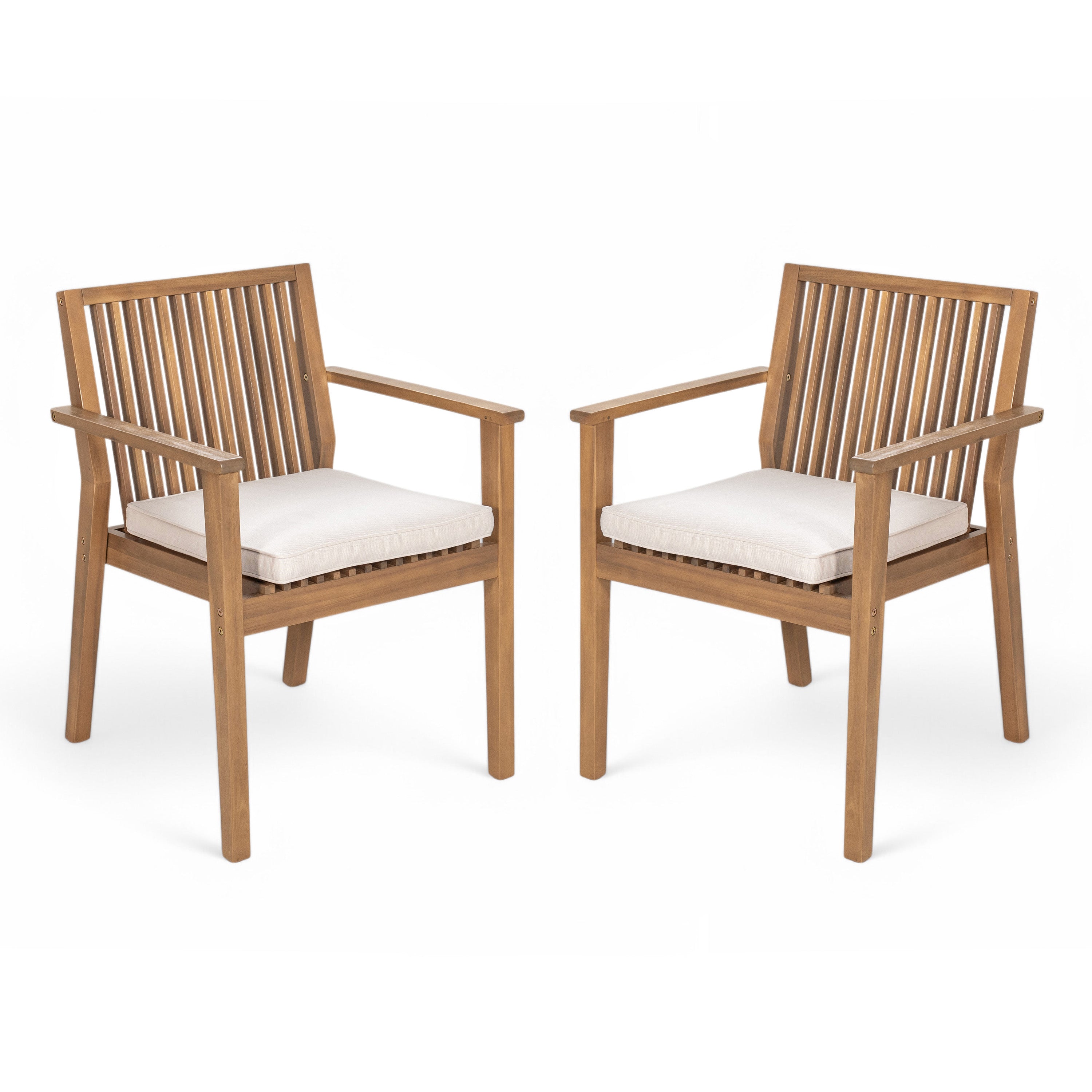Acacia Wood Patio Dining Chair Set of 2 – Waterproof Cushions, 400 lb Capacity, Brown Frame