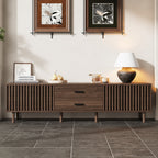 70-inch Modern TV Stand for TVs up to 80 Inches – Dark Brown Wood-Grain with Ample Storage & Solid Pine Legs