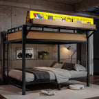 Queen Over Queen Metal Bunk Bed with Storage Shelves, Pegboard, USB Ports & LED Lights