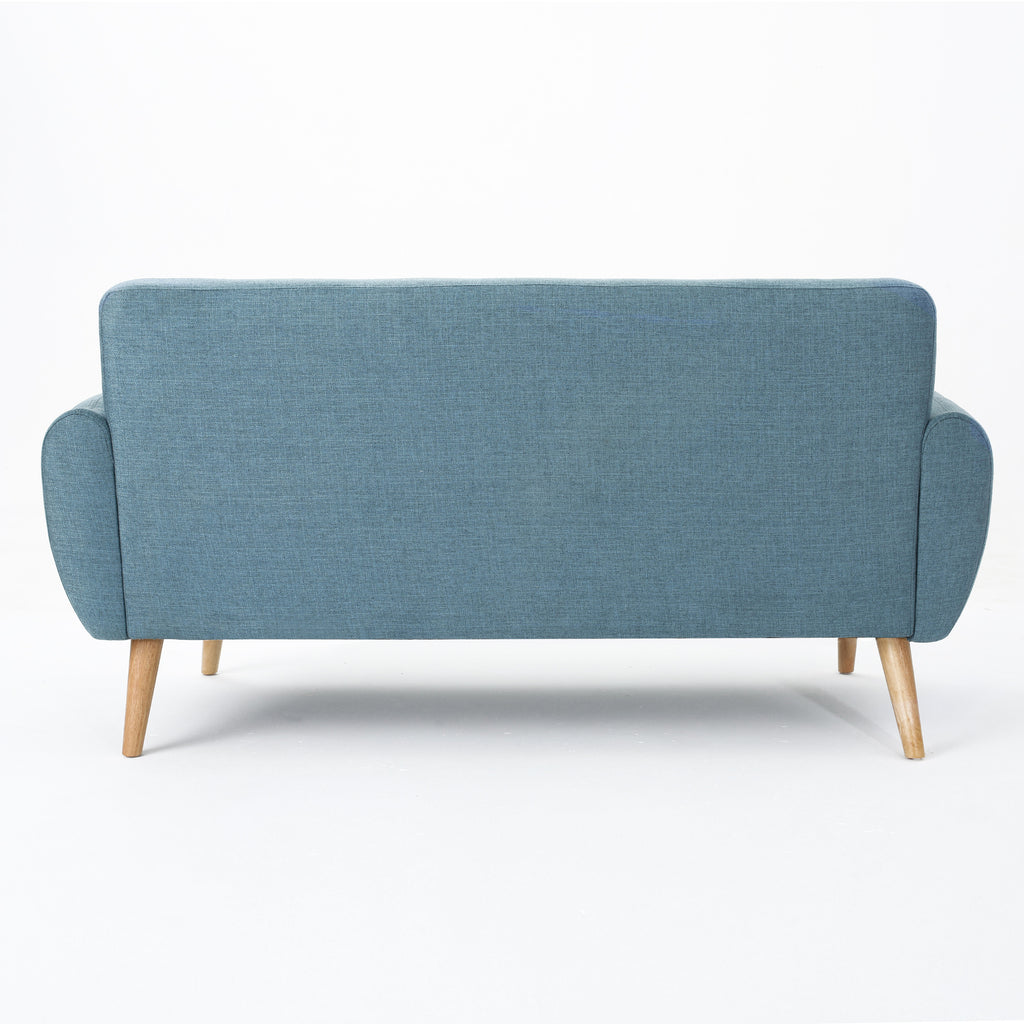 67.25" Blue Fabric Button-Tufted Loveseat with Waffle Stitch & Tapered Wood Legs