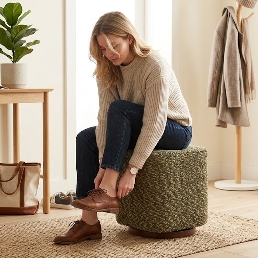 360° Swivel Vanity Stool in Olive Polyester – Makeup Chair & Accent Ottoman - product detail image 10