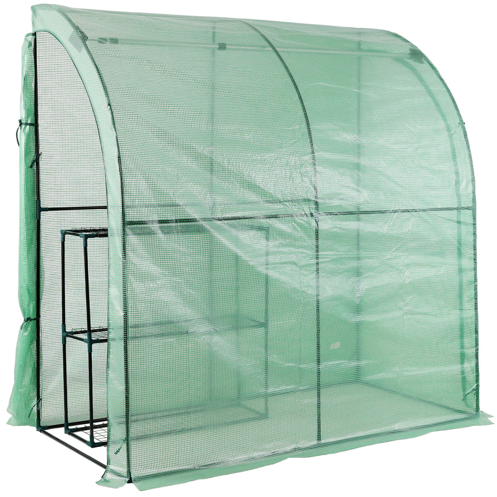 3-Tier Lean-To Portable Greenhouse with Wire Shelves & Zipper Doors – 79" x 39" x 83"