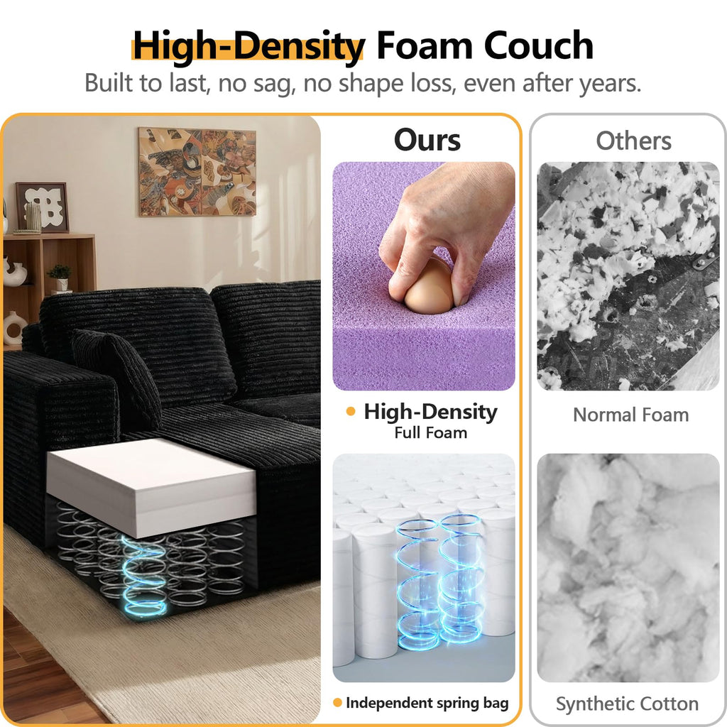 96" Black L-Shaped Compressed Sofa – Frameless, No Assembly Required - product detail image 10