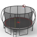 16-Foot Outdoor Trampoline with Safety Enclosure, Basketball Hoop & Ladder – Black and Red