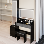 Extra Large LED Mirror Vanity Set with Full-Body Cabinet & Cushioned Stool