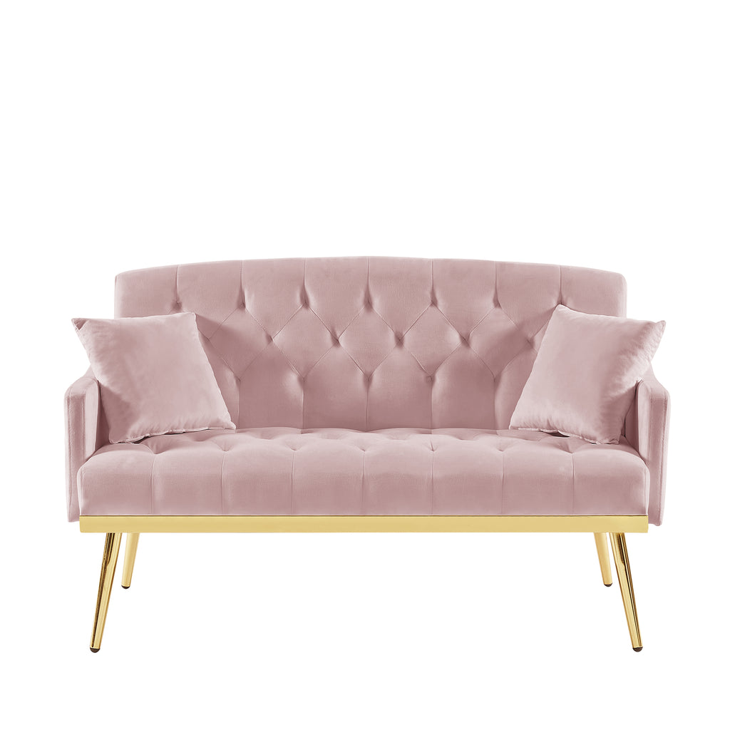Pink Velvet 2-Seat Small Sofa with Gold Metal Legs