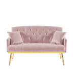 Pink Velvet 2-Seat Small Sofa with Gold Metal Legs
