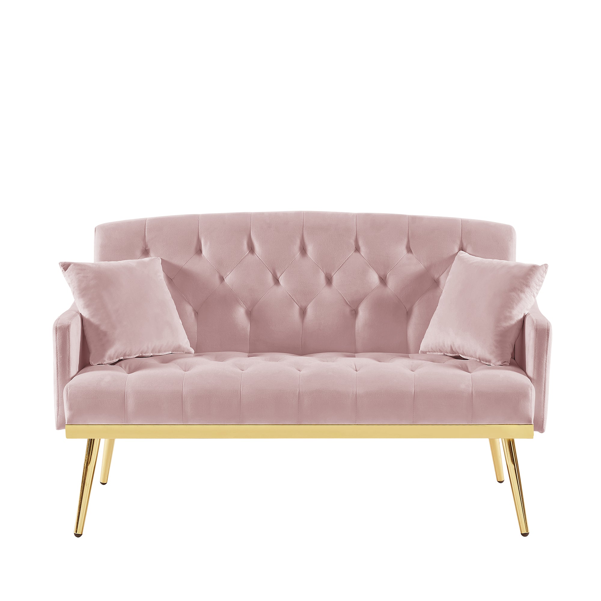 Pink Velvet 2-Seat Small Sofa with Gold Metal Legs