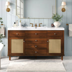 60" Modern Bathroom Vanity with SMC Sink, Soft-Close Drawers & Rattan Doors